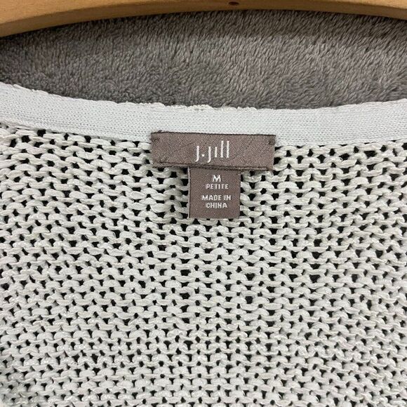 J Jill Open Knit Sweater Light Mint Green Shimmer Cotton Blend Round Neck Sz Med - Picture 3 of 8